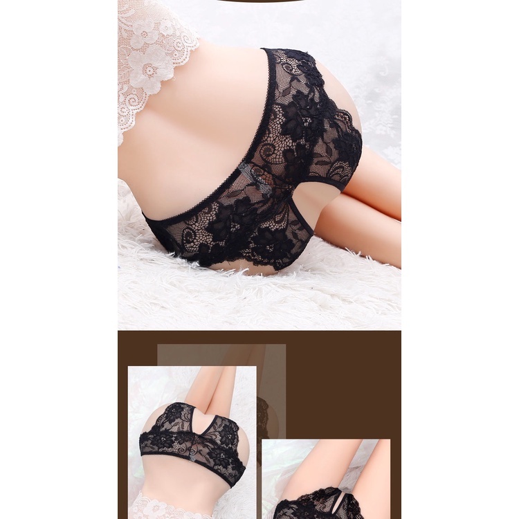 Celana Dalam brief Wanita Sexy Ukuran Jumbo Open Crotch Renda Lingerie G String 3C025