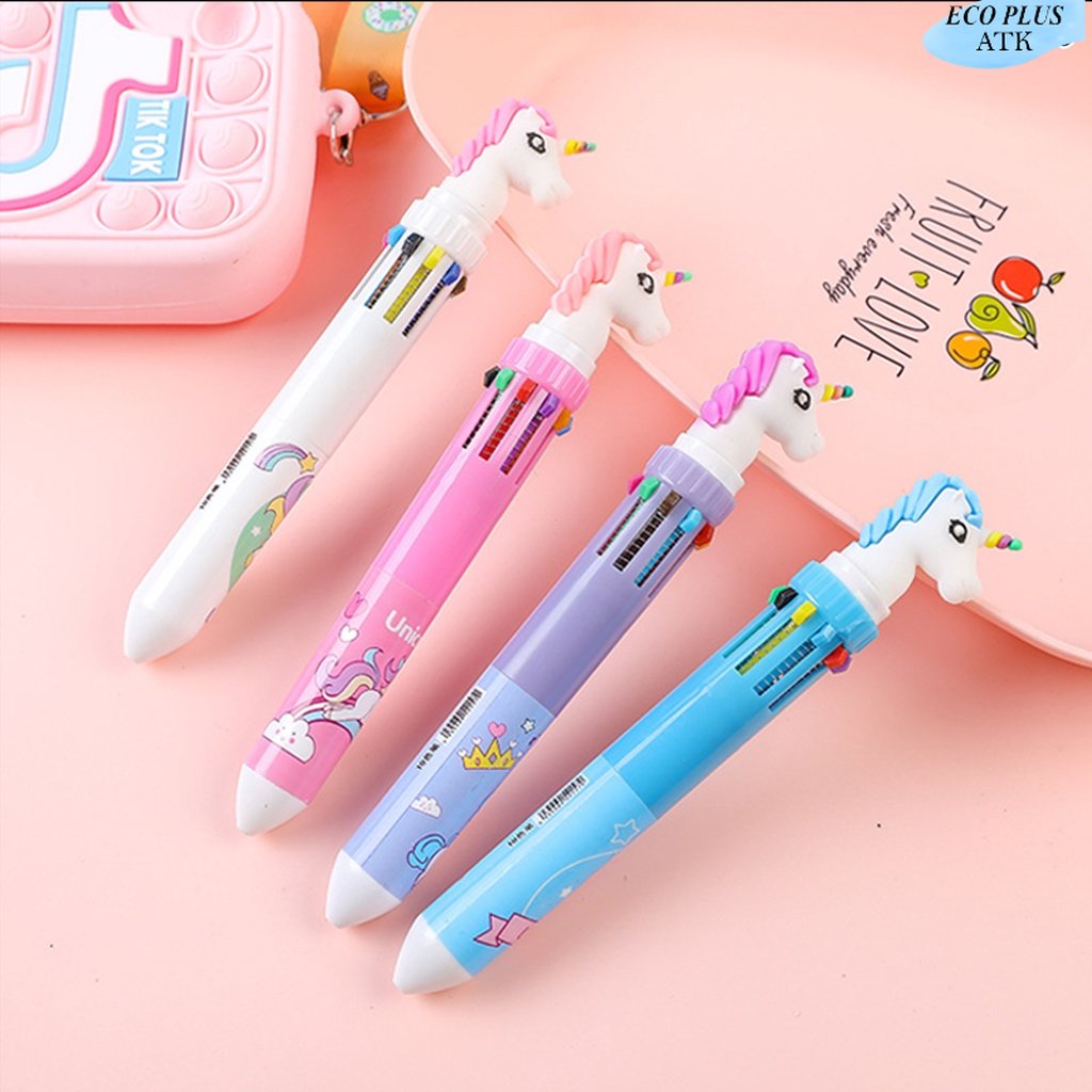 10Colorful in 1 Pen Character Pulpen Berkepala Karakter Unicorn Catpaw Falmingo Stationery Perlengkapan Sekolah