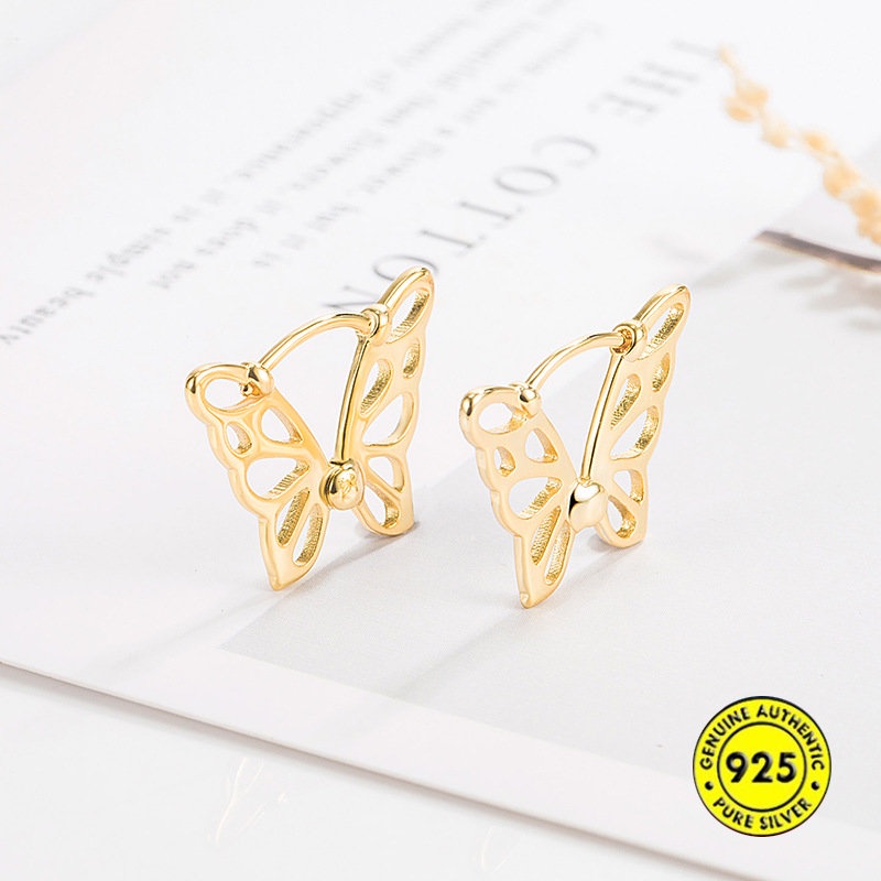 Anting Tusuk Model Kupu-Kupu Hollow 18K Untuk Wanita U1063