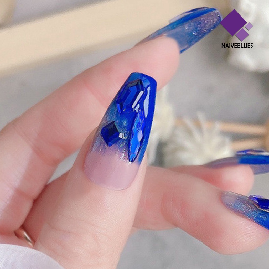 Naiveblue &gt; 100Pcs / Set Berlian Imitasi 3D Warna Biru Tua Untuk Dekorasi Nail Art / Manicure