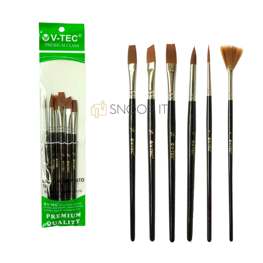 

V-Tec Brush Bahan Nilon A0107/6 Set 6 / Vtec Kuas Bahan Nilon Flat & Round / Kuas Lukis – Set6 SHSNP