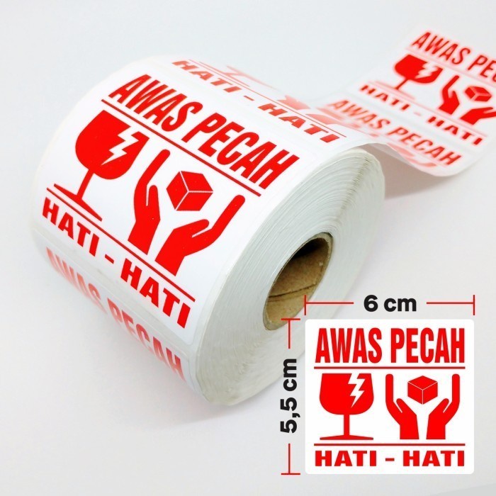 

Stiker Label Fragile Stiker Awas Pecah 6 x 5,5 cm (1 roll/ 500 pcs) - AwasPecah Putih