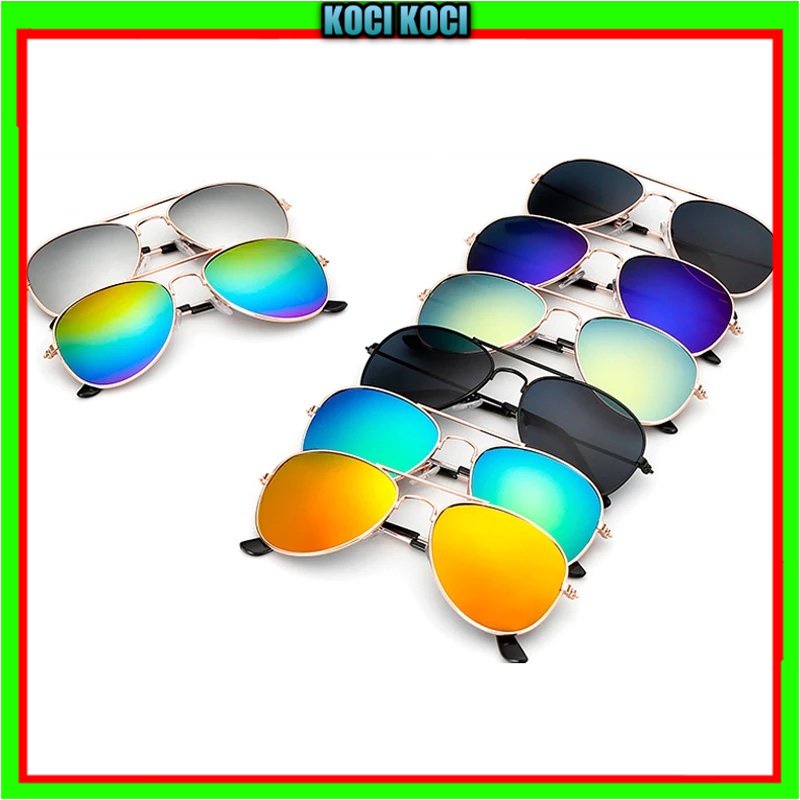 kocikoci,, Kacamata Aviator Kacamata Pria Wanita Fashion Unisex Bahan Metal Anti Silau Debu