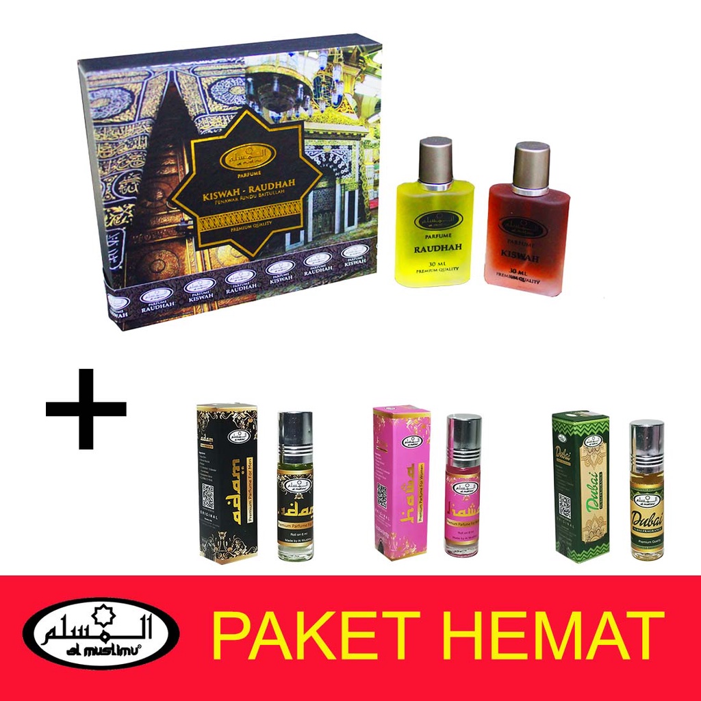 AL-MUSLIMU-Parfum Paket Platinum Kiswah Raudhah 30ml + 3in1 (Adam + Dubai + Hawa) 6ml