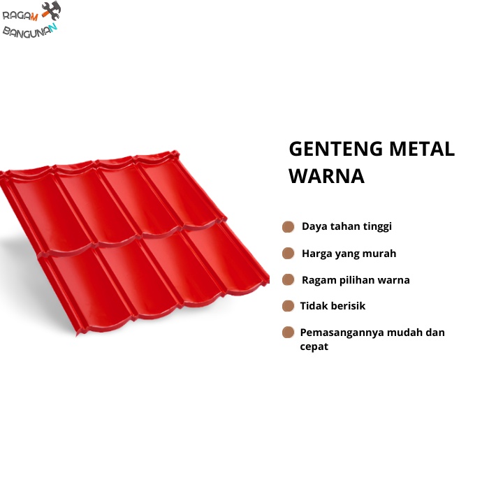 Genteng Metal Polos 2x4 Ketebalan 0.17-0.30 mm Ukuran 77x80 cm