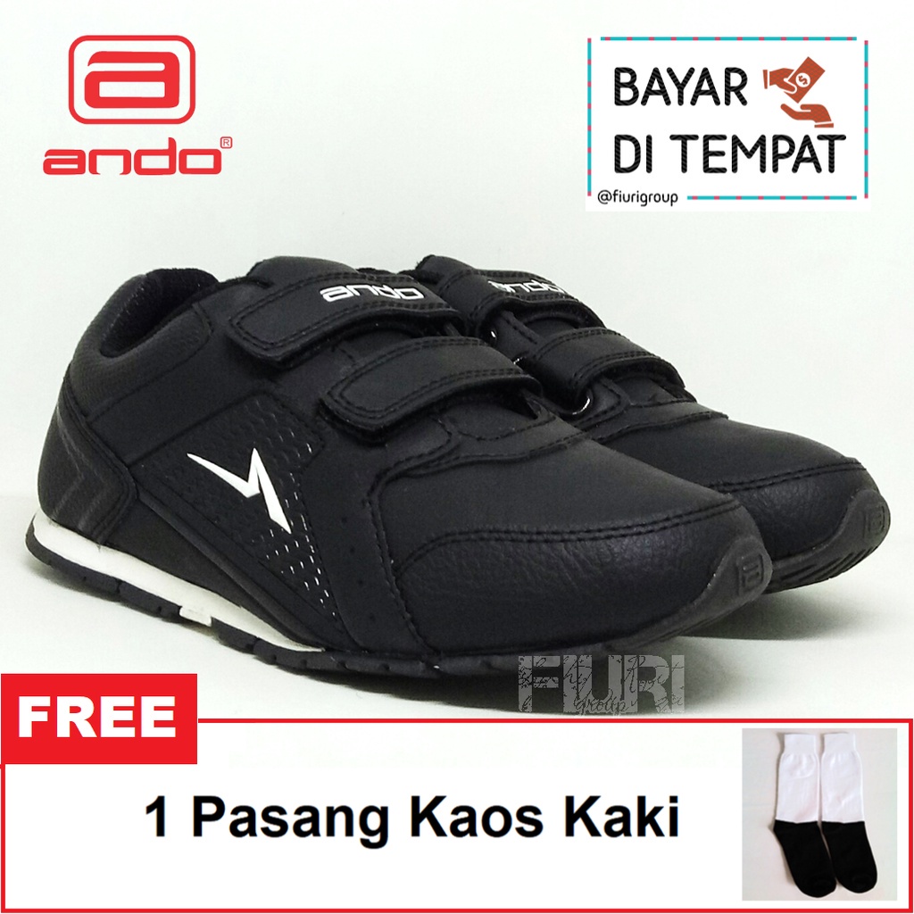 FIURI - ANDO ORIGINAL -  PRODIVA PEREKAT 30-36 HITAM PUTIH - SEPATU SNEAKERS KANVAS SOL KARET ANAK KECIL PEREMPUAN LAKI-LAKI - SEPATU KETS LUCU FASHION TRENDY - SEPATU SEKOLAH PAUD TK SD KRETEKAN PEREKAT CEWEK COWOK MURAH PROMO DISKON BONUS KAOS KAKI