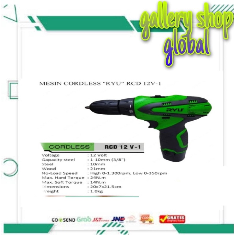RYU MESIN BOR CORDLESS RYU RCD 12V-1 BOR BATERAI / MESIN BOR OBENG
