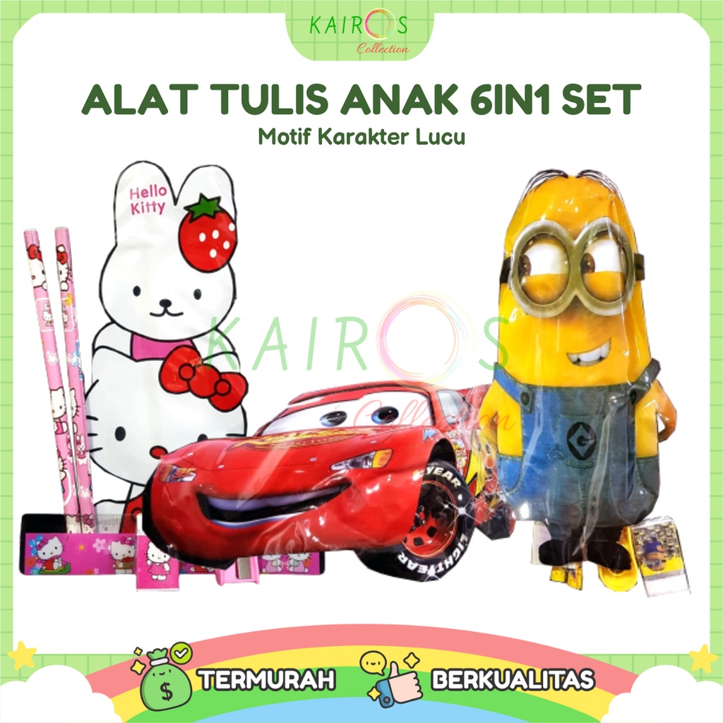 Alat Tulis Anak 6in1 Set Motif Karakter Lucu