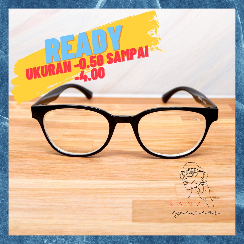 Kacamata Bulat Minus Anti Radiasi Oval Pria Wanita Blueray Korea Hitam Keren Cowok Cewek