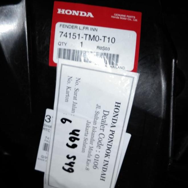 Inner Liner Fender Depan Honda City 2009 2010 2011 2012 2013 2014 Ori