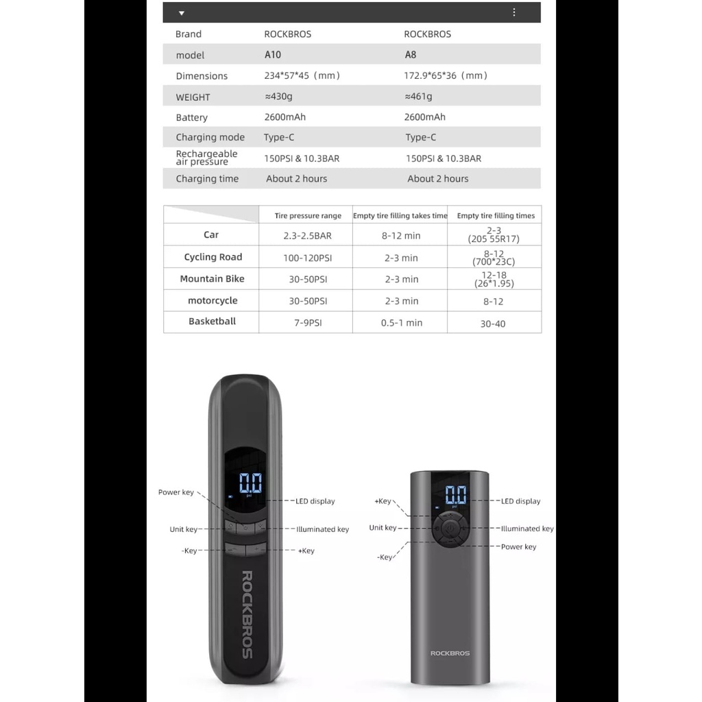 Pompa Sepeda Motor Mobil Scooter Rockbros A10 Air Pump electric 150psi
