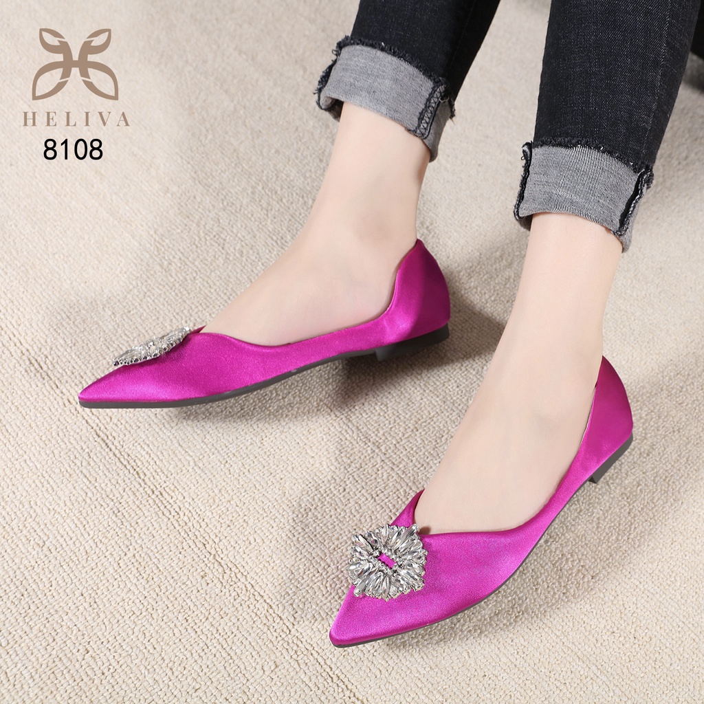 HELIVA MOLLY Flat Shoes Ballerina Diamond Jewel Bahan Satin Halus Sepatu Slip On Teplek Lancip 8108 Original Brand