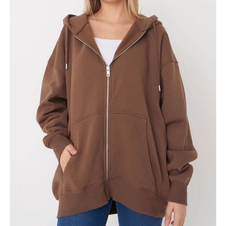 Hoodie Zipper Big Size Jumbo Jacket Pria Wanita Oversize Sweater Atasan Stylish Korean Fashion Casual OOTD Kekinian