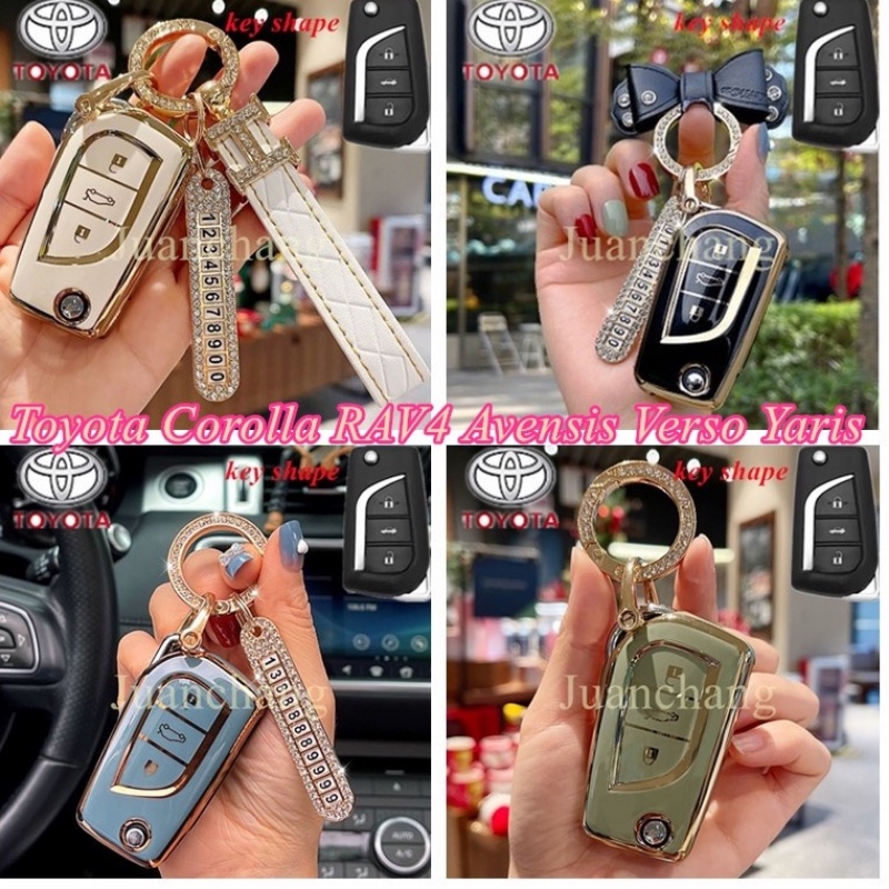 Casing Kunci Remote Mobil Toyota Corolla RAV4 Avensis Verso Yaris Aygo Hilux Fortuner Camry Revo Altis Aksen Berlian Imitasi