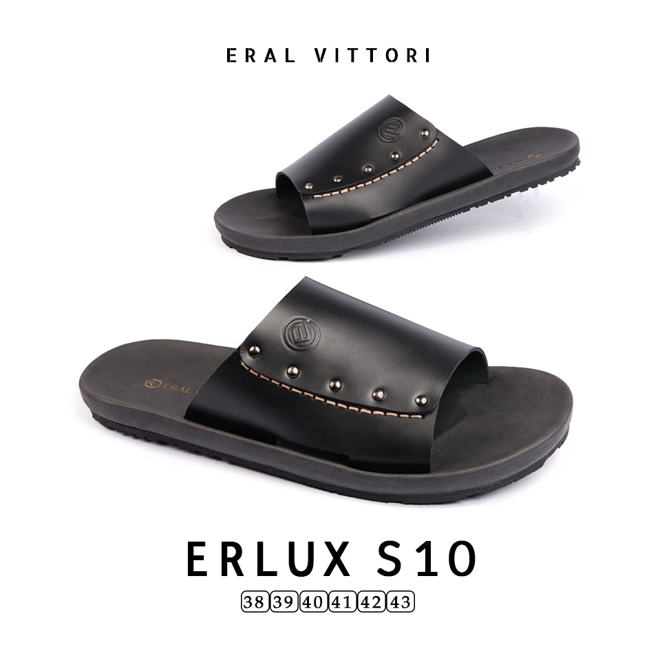 Eral Vittori - Erlux S10 Sandal Pria Kulit Harian Santai Hitam