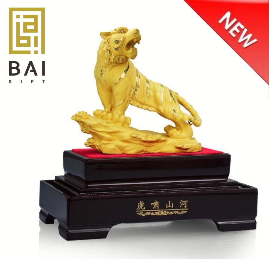 BAI GIFT  Patung Shio Macan Lapis Emas 24K Pajangan Shio Macan Premium Hadiah Imlek 2022