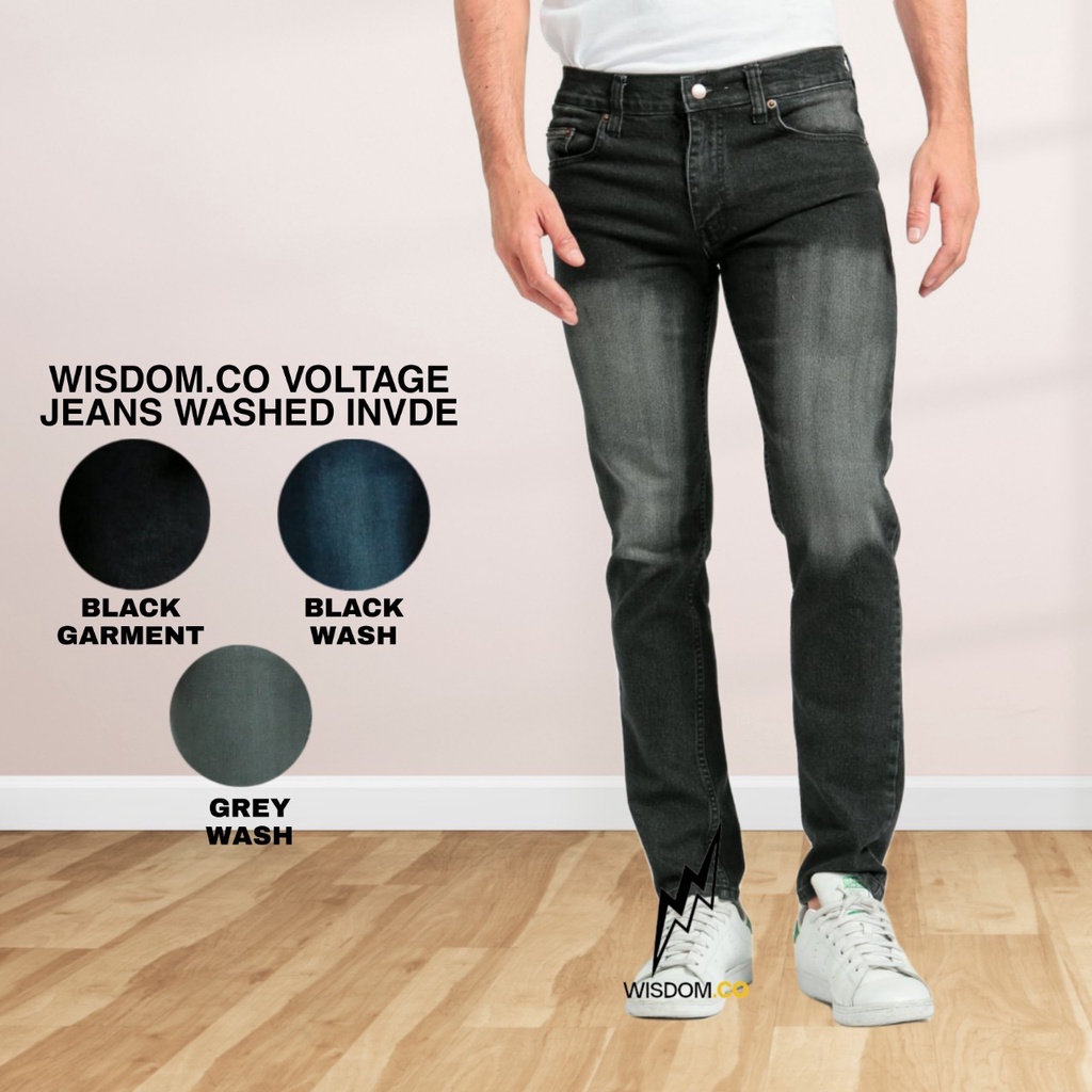 Wisdom - Celana Jeans Washed Voltage Slimfit Full Denim Elastic - Jeans panjang Pria