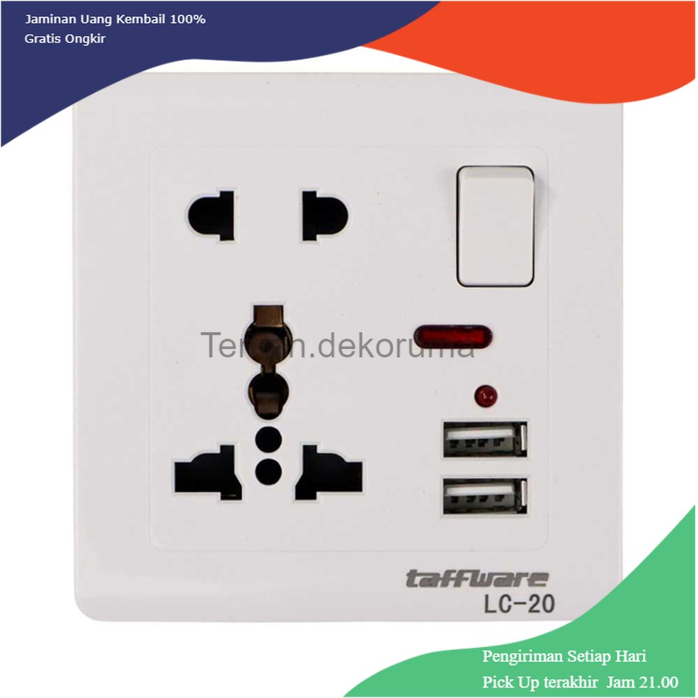 TD - SKT Taffware Stop Kontak Universal UK EU US 2 Port USB On Off Switch LC-20