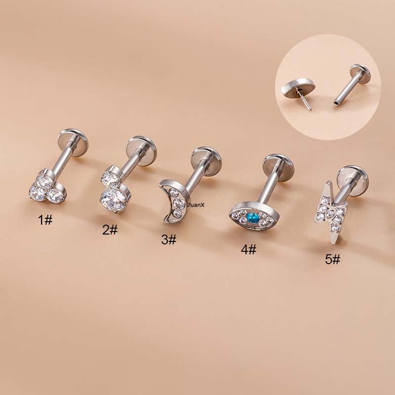 1pc Anting Tindik Bibir Bahan Stainless Steel 16G Hias Zircon Untuk Wanita