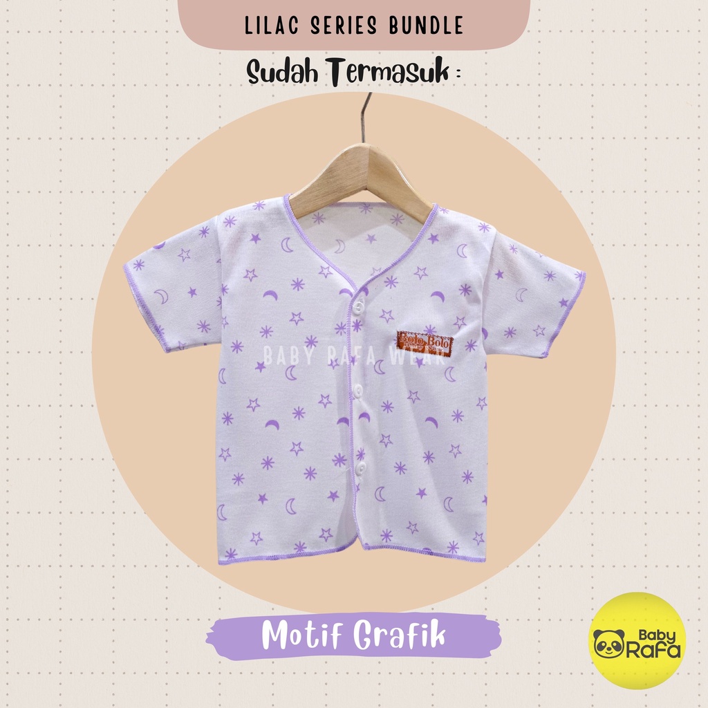 Serian Lilac - 3 pcs Baju Bayi Tangan Pendek Bayi Baru Lahir 0 sd 3 Bulan Lilac Series merk SNI Bolo - Bolo