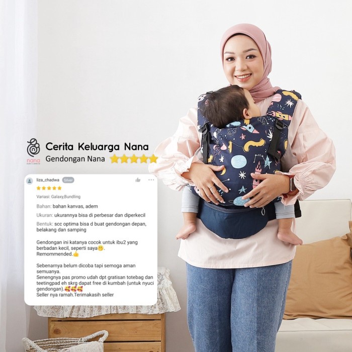 Gendongan Bayi Adjustable SSC Nana Babycarrier Optima Soft Polyester untuk Newborn - 4 Tahun