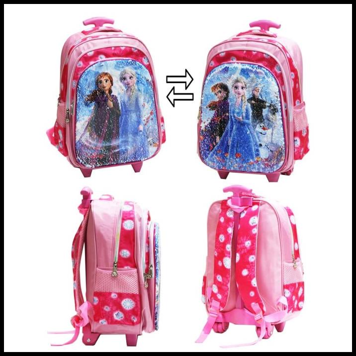 Promo Trolley Anak Perempuan Sd Import Tas Usap Sequin Payet Frozen