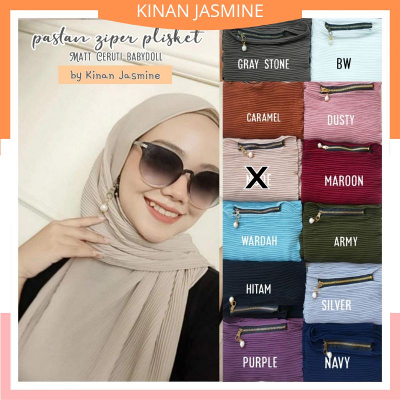 Pastan Plisket Ziper Cerruty Baby Doll Premium Ori Kinan Jasmine Hijab Jilbab Pashmina instant Pasmi