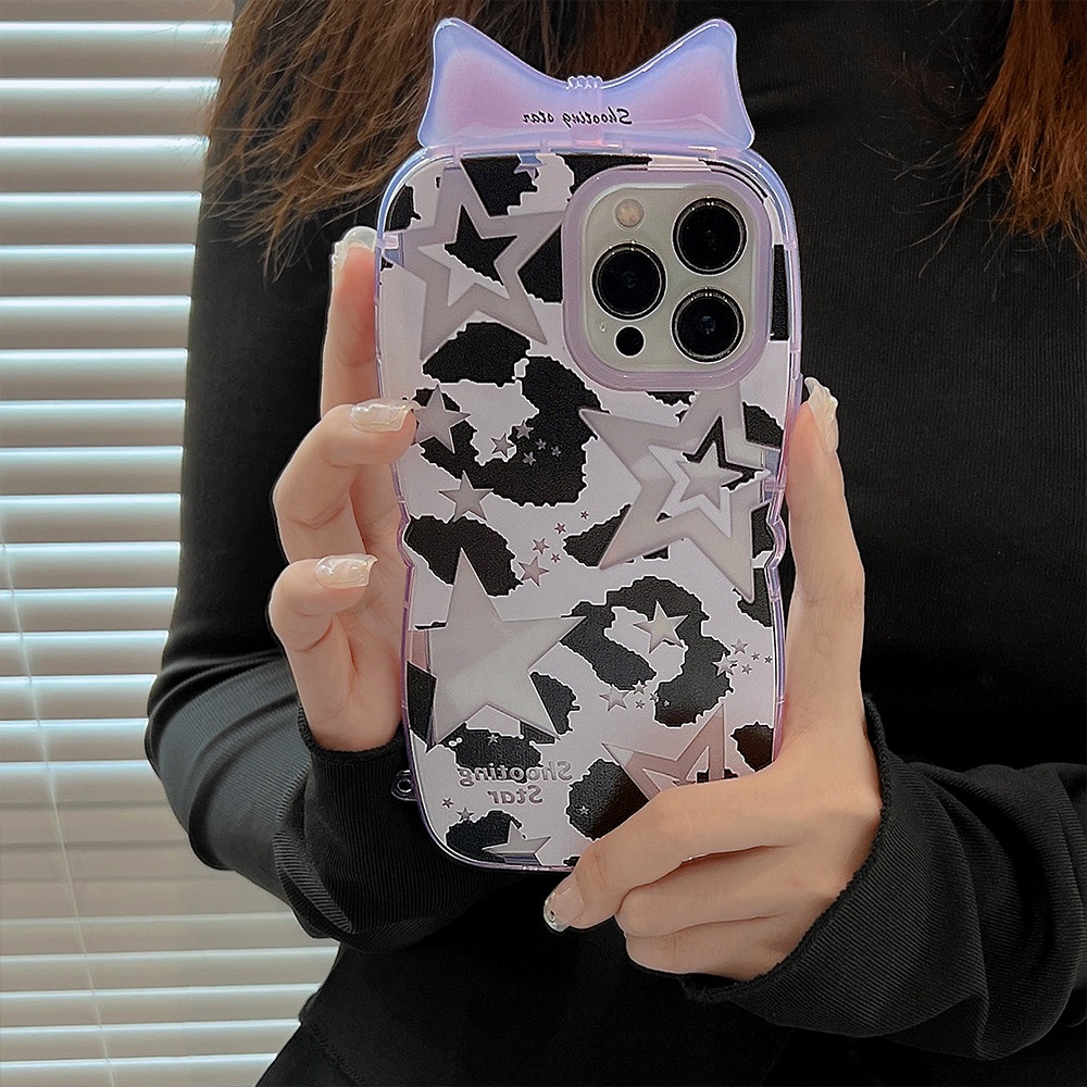 Case Pelindung Transparan Motif Bintang Leopard Dengan Rantai Untuk Iphone XS XR 11 12 13 PRO MAX