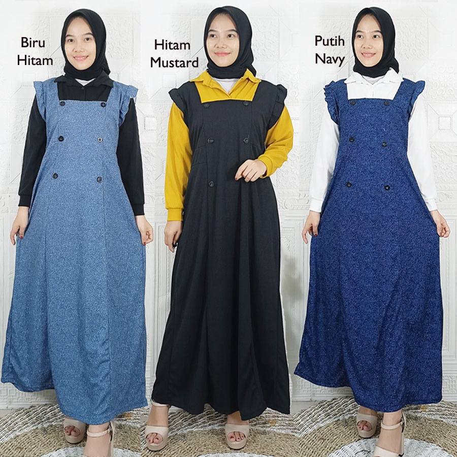 DRESS BIANCA 2in1 SHAKILA CORAK DENIM KOMBINASI CANTIK GL FASHION