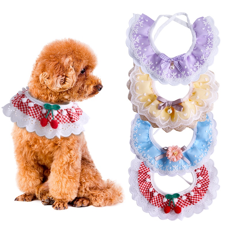 Kalung Leher Bahan Lace Motif Bunga Dengan Lonceng Untuk Kucing Bib Lace Renda Kucing Japanese Style