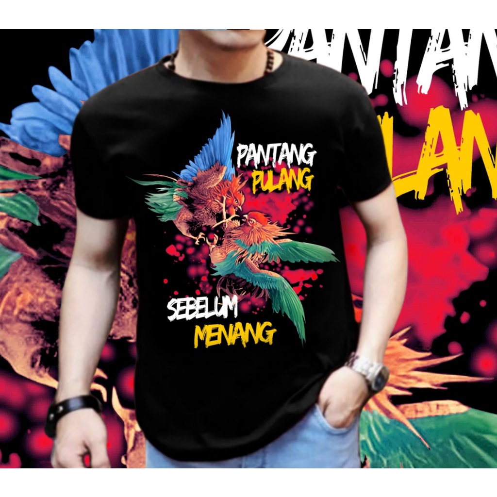 Kaos Distro Pria Motif Gambar Ayam Pantang Pulang / Shalch Trendy