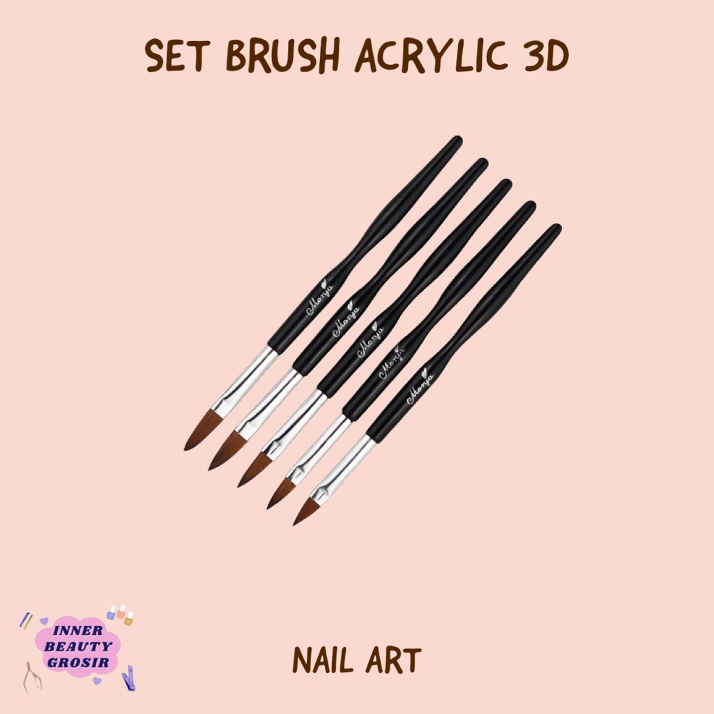 Set Brush Acrylic 3D Premium 5pcs / Set Brush Nail Art