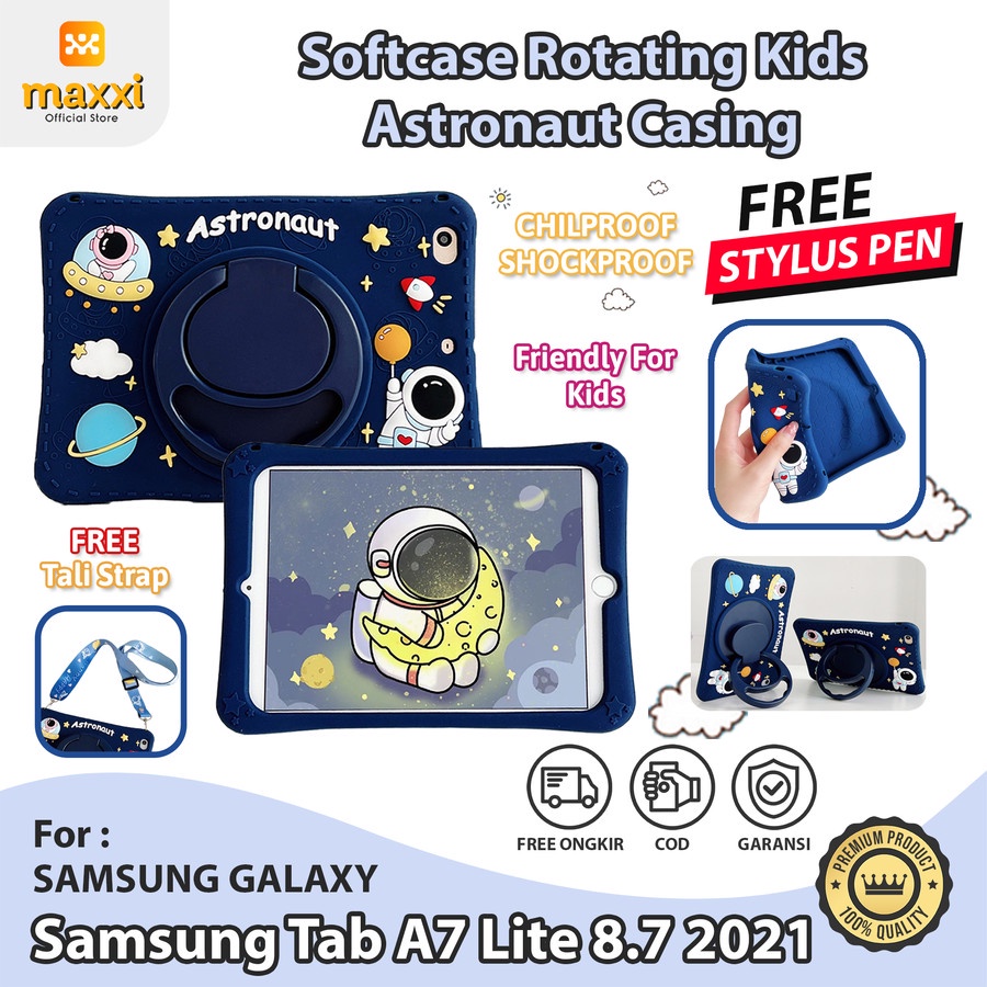 Case Tab A7 Lite Anak 360 Samsung Galaxy Tab A7 Lite 8.7 Inch 2021 2023 T225 T220 Wifi Edition Huawei Matepad Xiaomi Redmi Pad iPad Oppo 10.36 Softcase Skin Pelindung Tablet Kid Cute Case Rotate Astronot Casing Anak model Rotating 360