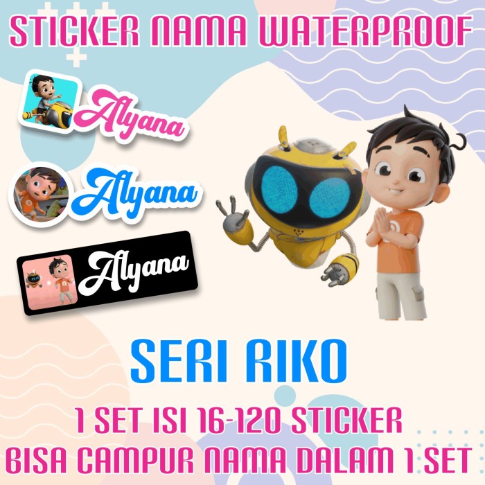 

[14-120 pcs] Sticker Nama Custom Waterproof Riko The Series
