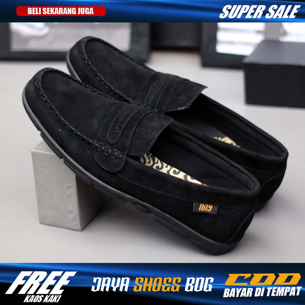 DAGBA Sepatu Casual Slip On Pria hitam Kulit SIntetis Sepatu Slop Pria Main Gaya Jalan Hangout Simple Murah