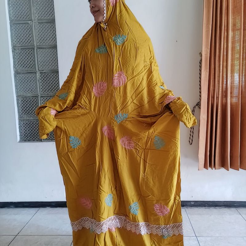 mukena rayon bordir daun