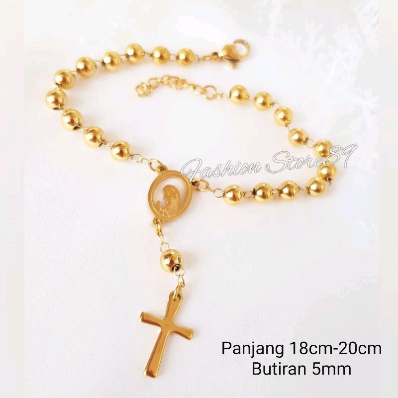 Gelang Rosario Bunda Maria Silver Gold Titanium Antikarat impor Fashion Rohani Bestquality