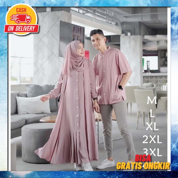 Baju Couple Pasangan Kekinian Busana Muslim Kapel Suami Istri Pria Wanita Dres Gamis Couple Pasangan