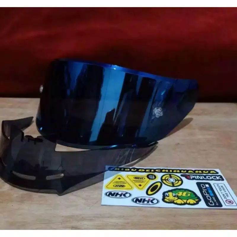 Flat visor NHK gp1000 + spoiler + post tear off husus / NHK GP 1000 R75 kaca helm NHK gp1000+spoiler Bonus stiker