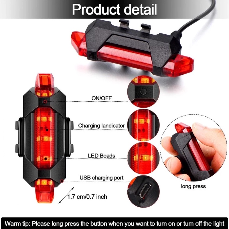 LAMPU BELAKANG SEPEDA LED USB RECHARGEABLE ANTI AIR LAMPU SEPEDA USB + KABEL CAS / LAMPU SEPEDA WATERPROOF