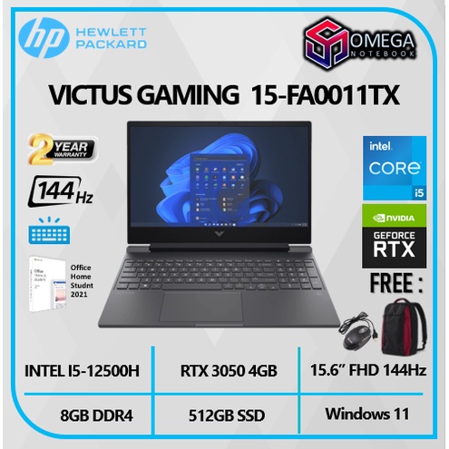 HP VICTUS GAMING 15 FA0011TX I5 12500H 8GB 512SSD RTX3050 4GB W11+OHS 15.6FHD IPS 144Hz