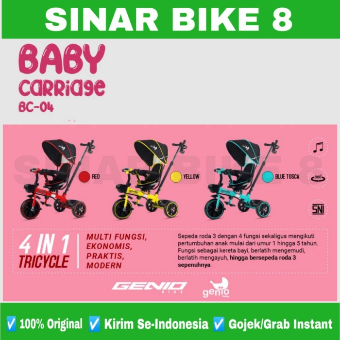 Sepeda Anak Roda Tiga GENIO BC 04 BABY CARRIAGES Kursi Putar Tricycle Anak