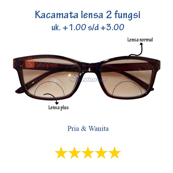 Kacamata Plus Dobel Baca Jalan Frame Plastik Lensa Coklat Gelap Kaca Mata Double Fokus Uk. +1.00 s/d +3.00 Untuk Pria dan Wanita NOCASE