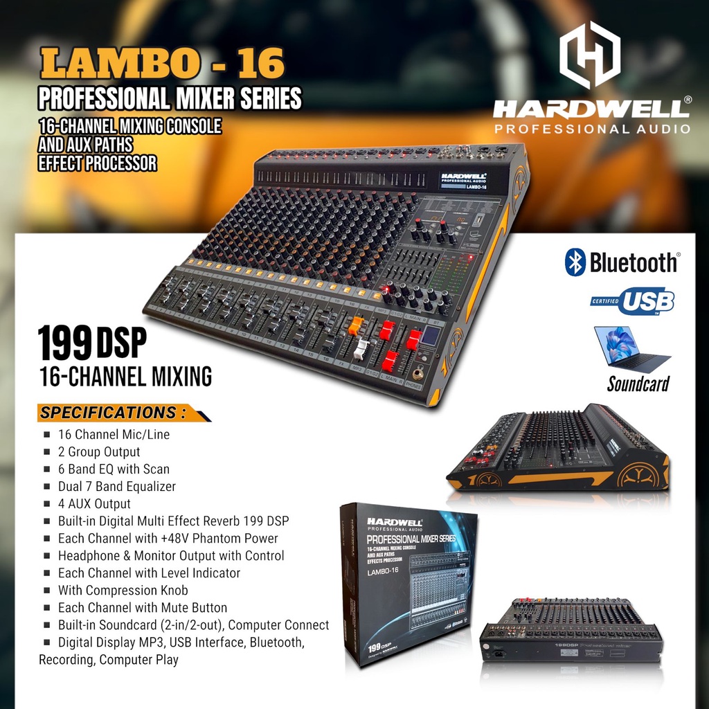 Mixer Audio Hardwell Lambo 16 Mixer Professional Original Hardwell