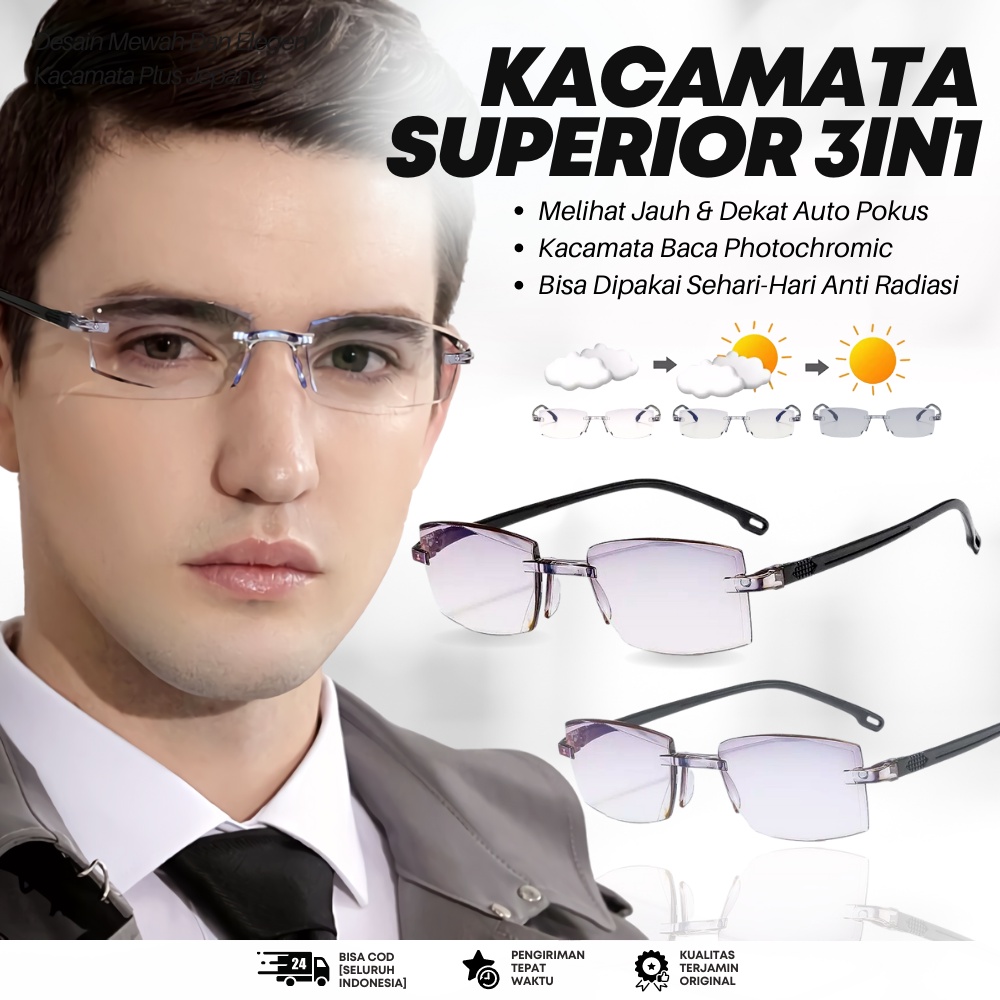 Kacamata Superior 3in1 ORIGINAL/Kacamata Baca Plus Anti Radiasi bisa sambil jalan dan nonton tv