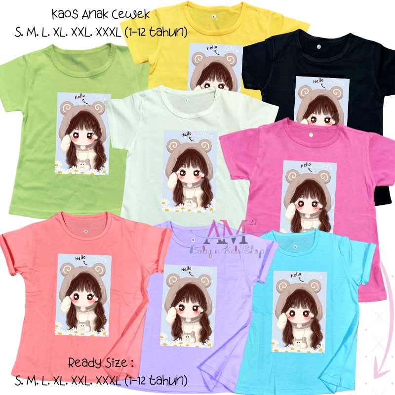 K002-KTL Baju Kaos Anak Cewek 3-10 tahun ukuran S.M.L.XL.XXL.XXXL Hello Girl