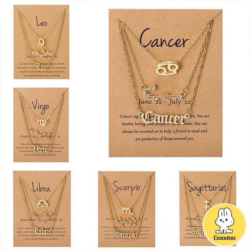 3 Pcs/set 12 Zodiak Wanita Konstelasi Liontin Rantai Kalung Ulang Tahun Perhiasan dengan Kartu Karton -Doo