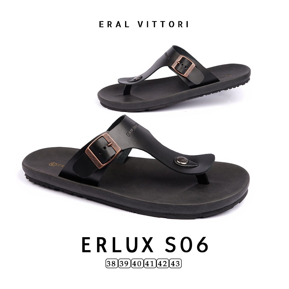 Eral Vittori - Erlux S06 Sandal Pria Kulit Harian Santai Hitam