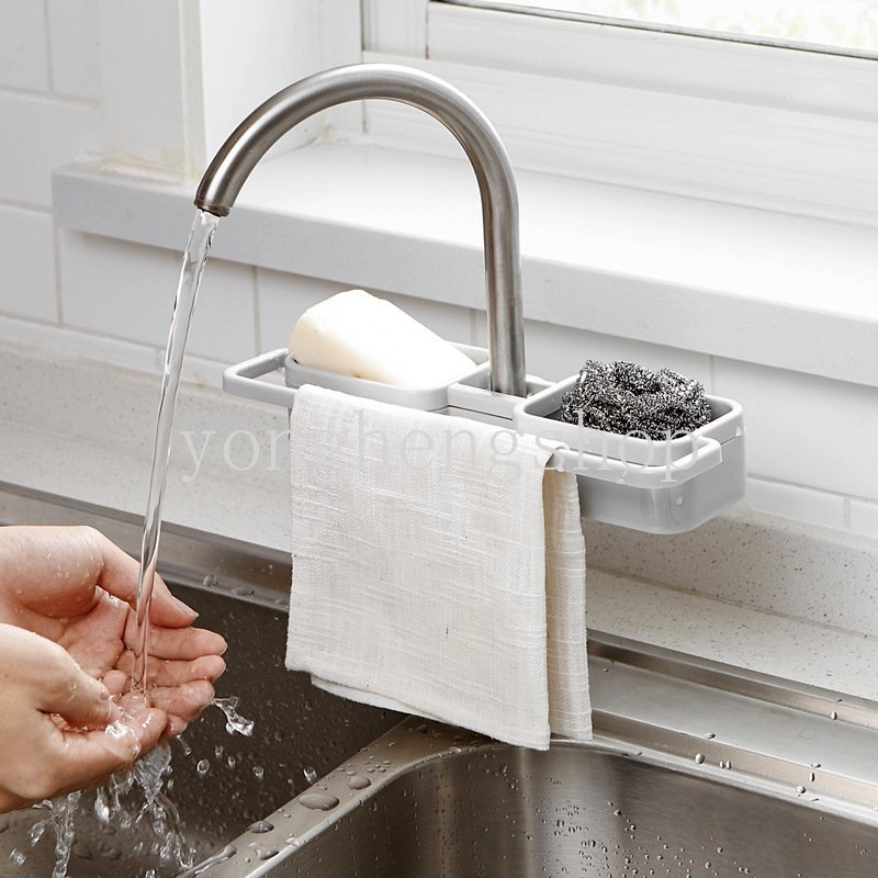 Rak Holder Sabun / Spons / Handuk Adjustable Untuk Keran Wastafel Dapur