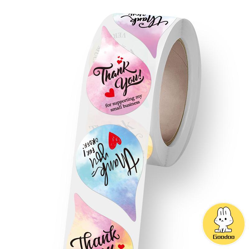 500 PCS Stiker Label Thank You Warna Printing Self Adhesive Seal Label Sticker Terima Kasih Roll Sticker cetak stiker label Custom-Doo